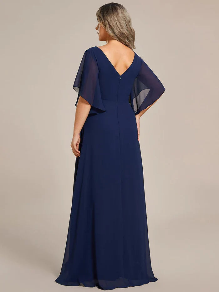 Aimishang Graceful Plus Size A-line Ruffles Sleeve Chiffon Mother of the Bride Dress with Applique