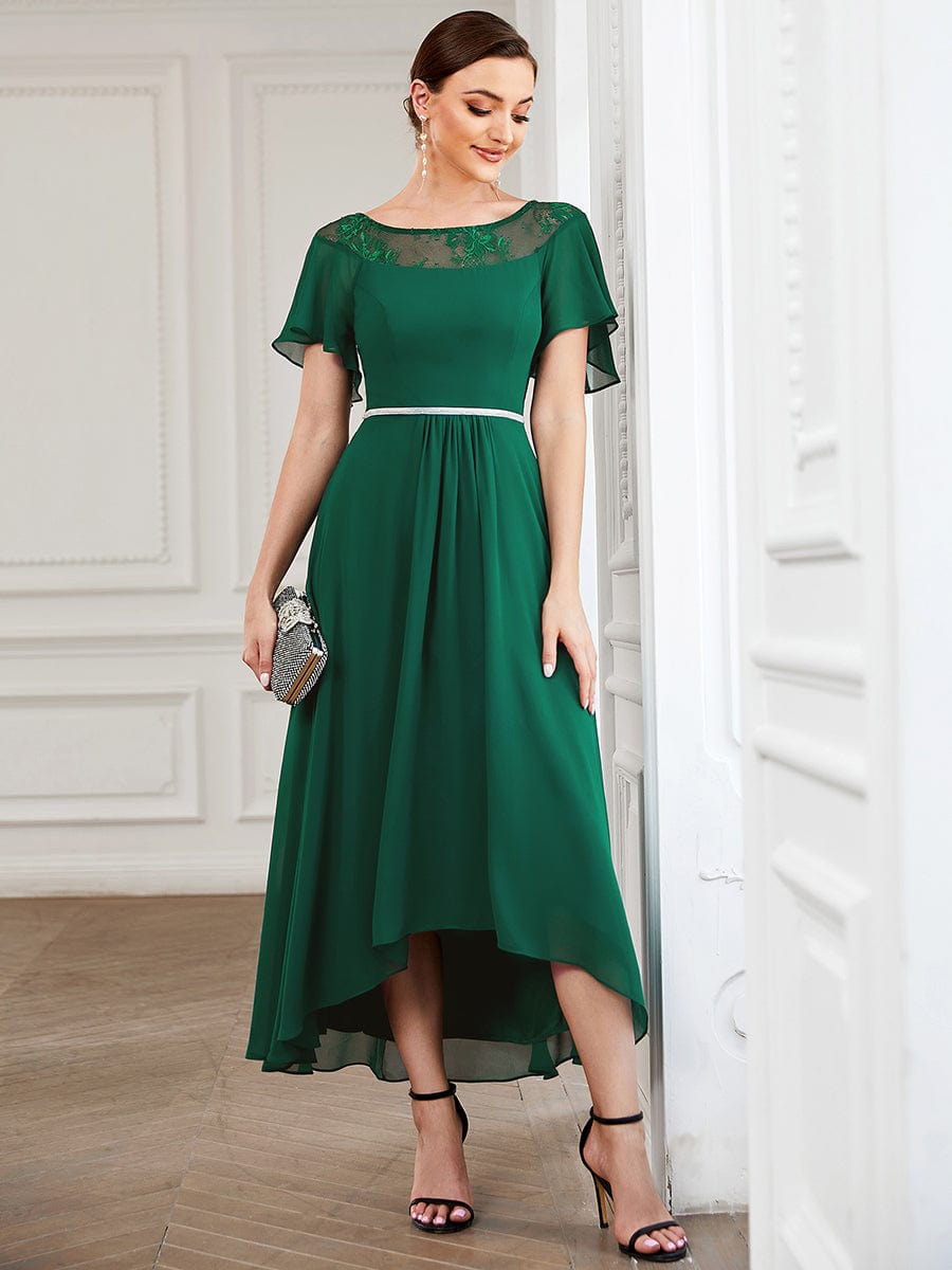Weitese Women's Casual Boat Neck A-Line Midi Dress with Asymmetrical Hems