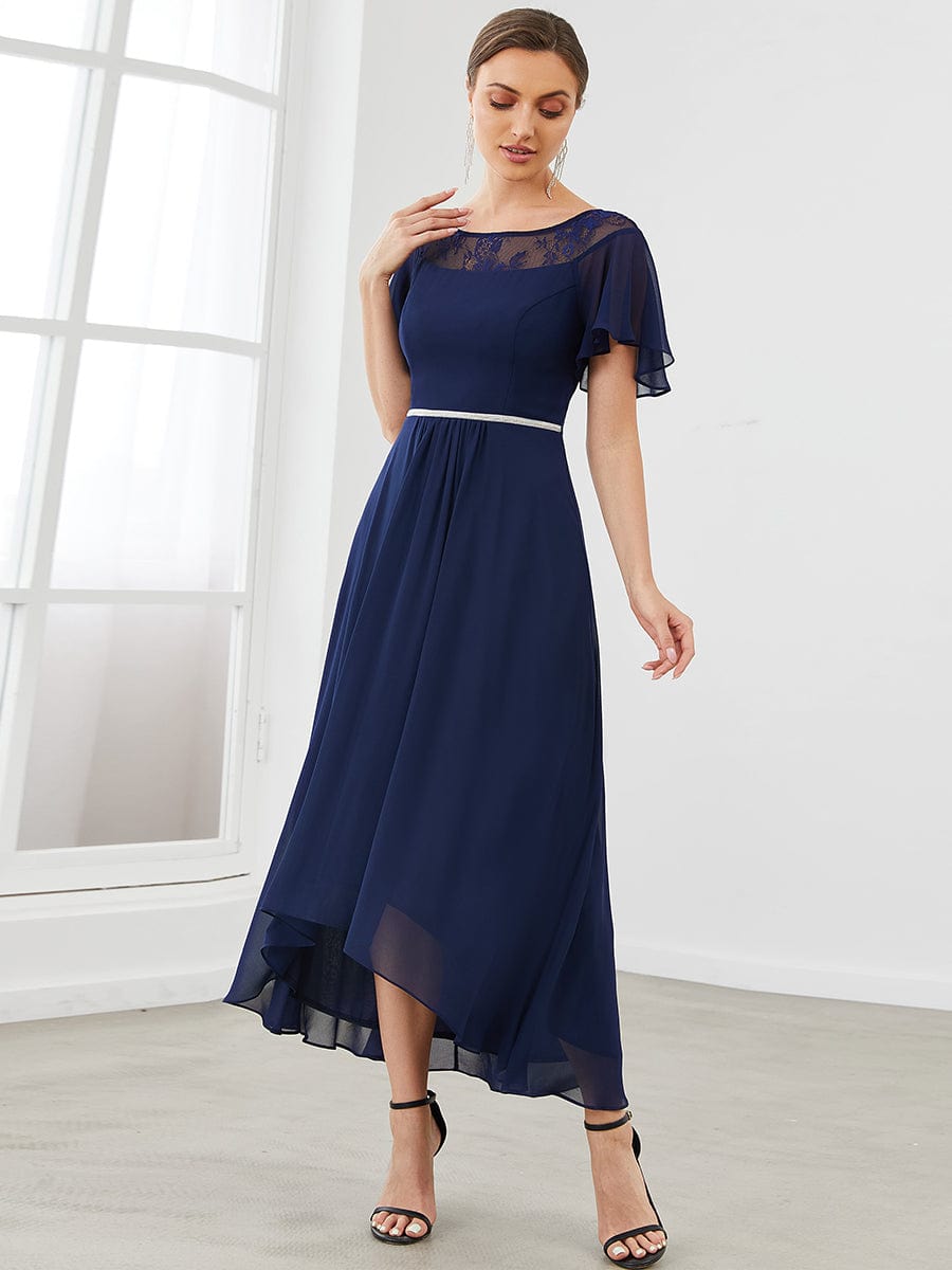 Weitese Women's Casual Boat Neck A-Line Midi Dress with Asymmetrical Hems