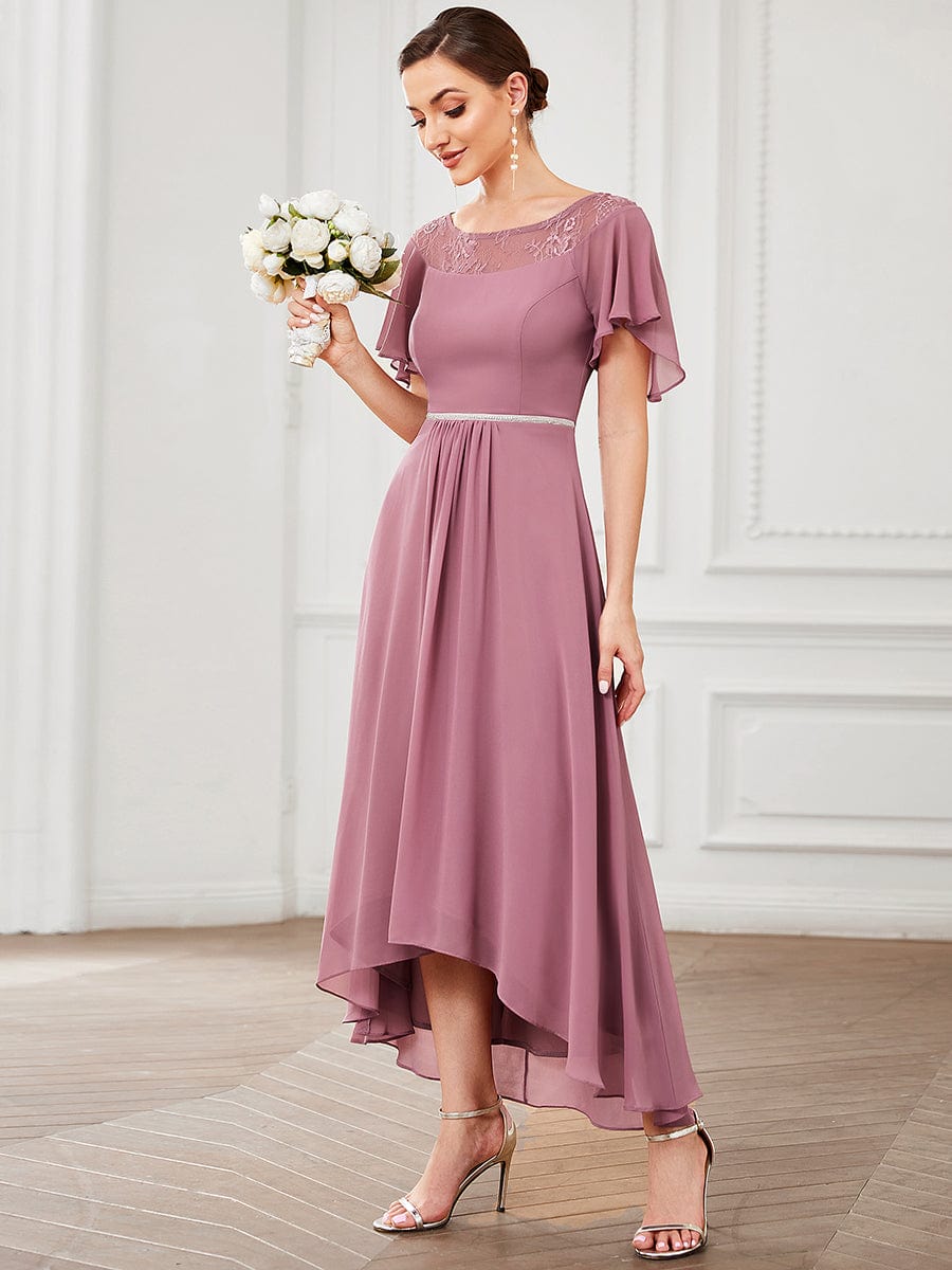 Weitese Women's Casual Boat Neck A-Line Midi Dress with Asymmetrical Hems