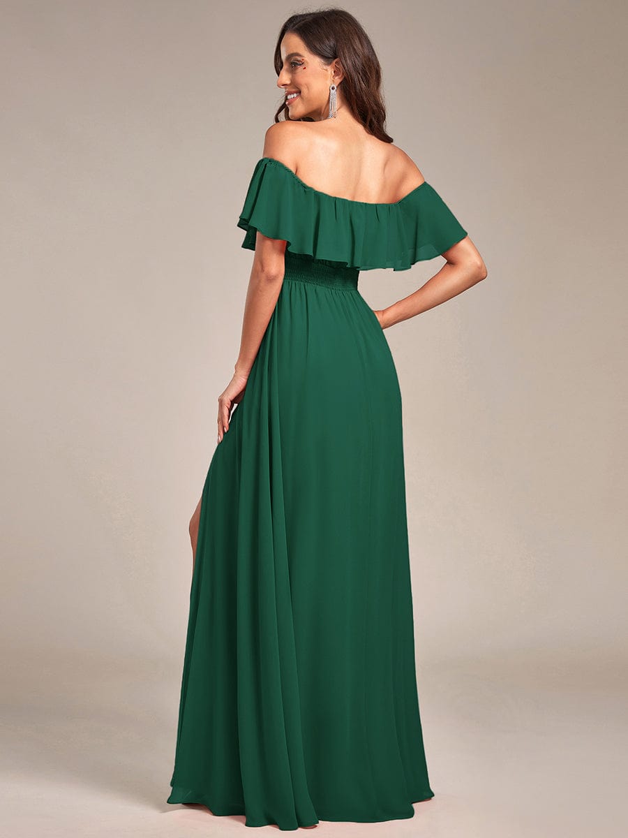 Weitese Women's Off Shoulder Ruffle Thigh Slit Bridesmaid Dresses