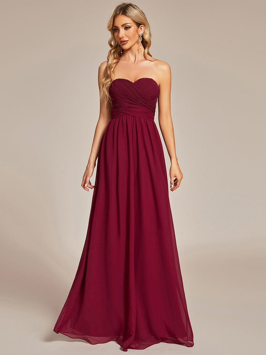 Weitese Convertible Chiffon Pleated Strapless Tie-Waist Bridesmaid Dress