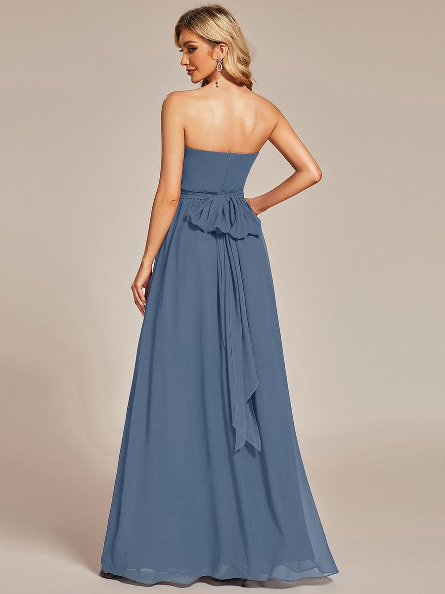 Weitese Convertible Chiffon Pleated Strapless Tie-Waist Bridesmaid Dress