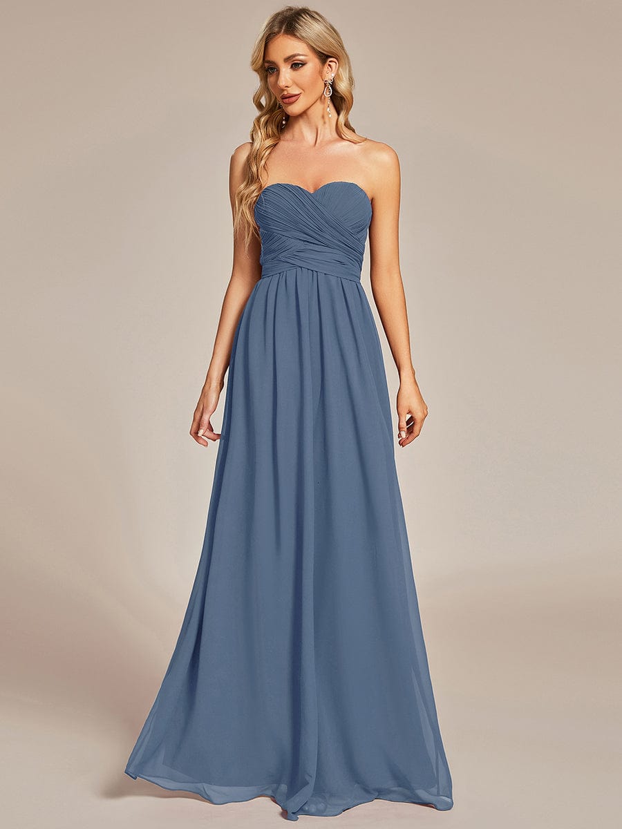 Weitese Convertible Chiffon Pleated Strapless Tie-Waist Bridesmaid Dress