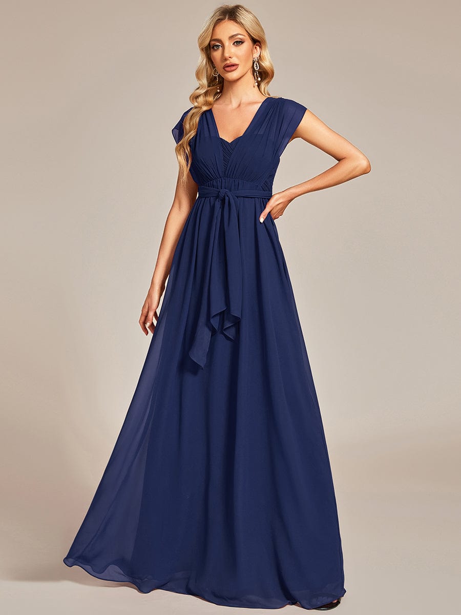 Weitese Convertible Chiffon Pleated Strapless Tie-Waist Bridesmaid Dress