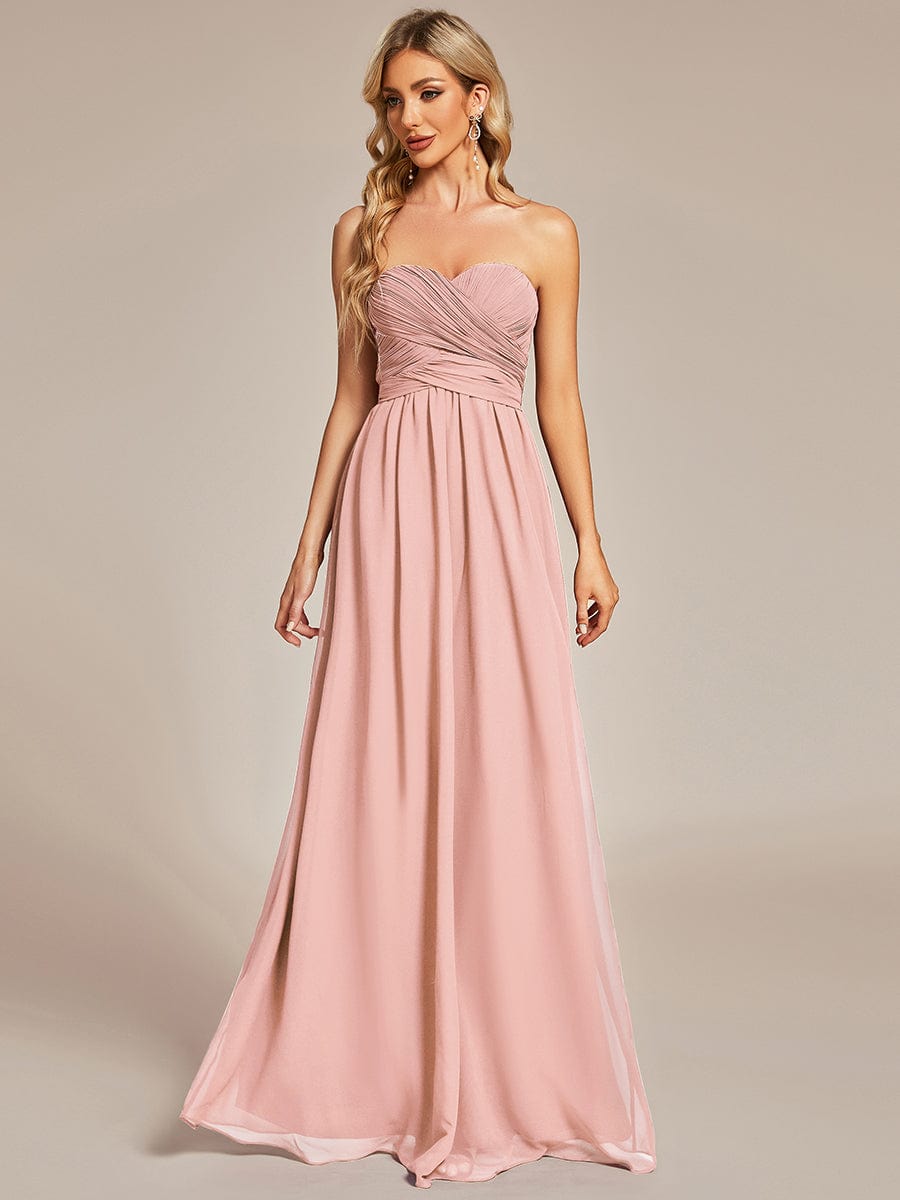 Weitese Convertible Chiffon Pleated Strapless Tie-Waist Bridesmaid Dress
