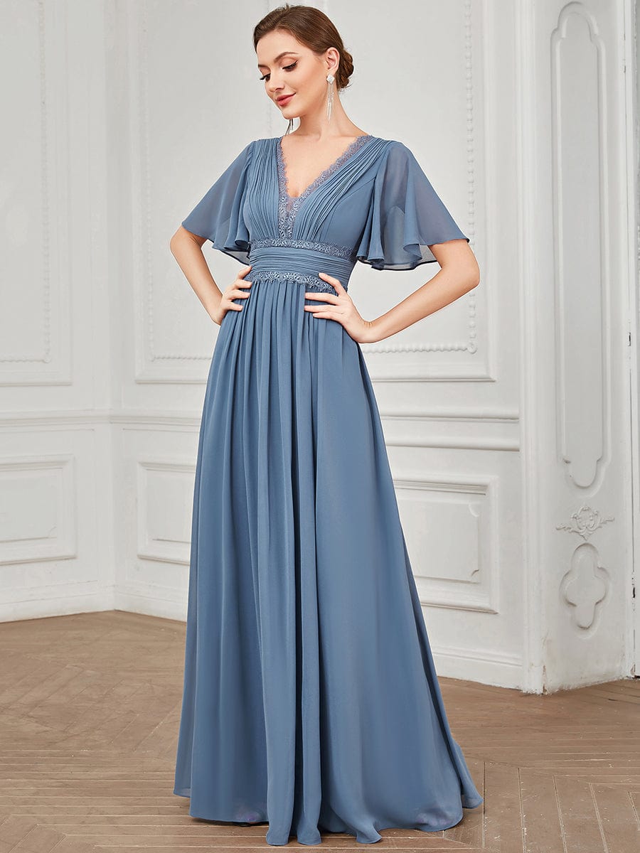 Weitese Lace A-Line Short Sleeve Chiffon Bridesmaid Dress