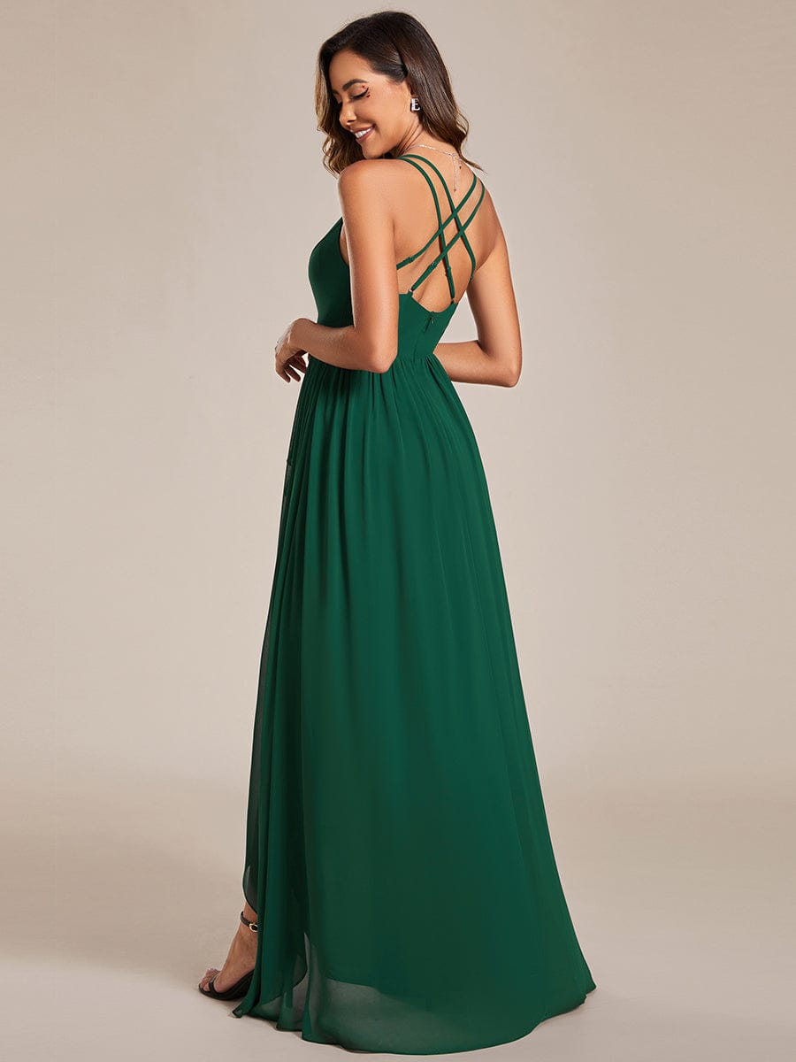 Weitese Chiffon Spaghetti Strap Ruffled Front Slit A-Line Bridesmaid Dress