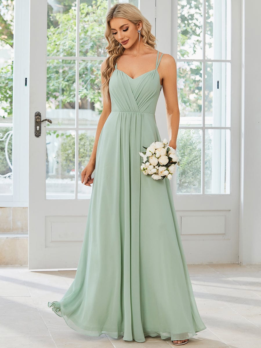 Weitese Convertible Chiffon Lace Open Back Spaghetti Straps Bridesmaid Dress