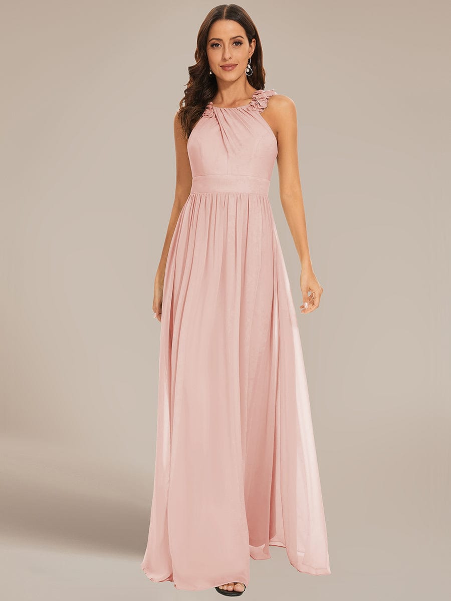 Weitese Floral Applique Sleeveless Pleated Chiffon Bridesmaid Dress