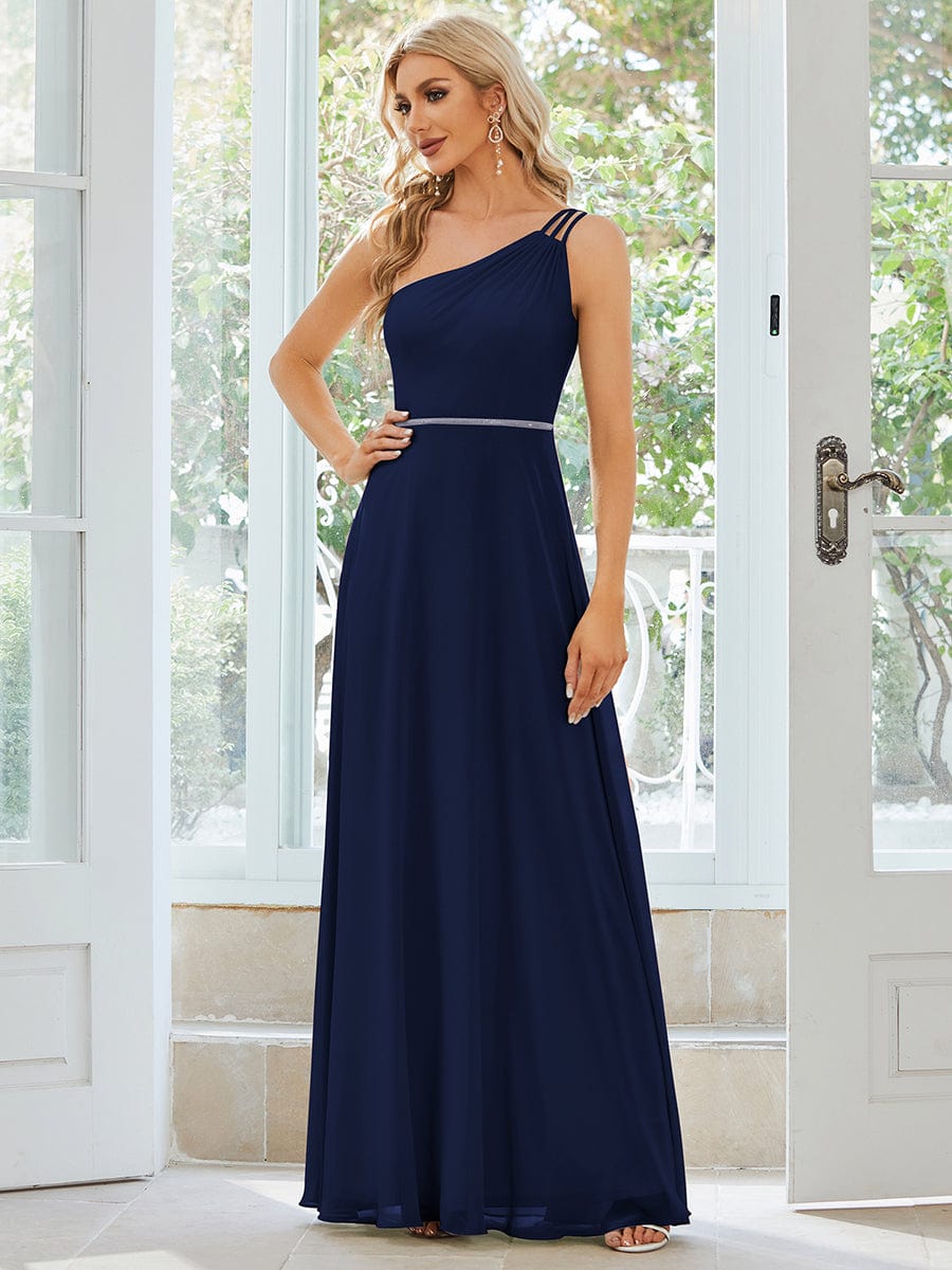 Weitese Flowy Chiffon One-Shoulder with Three Straps Bridesmaid Dress