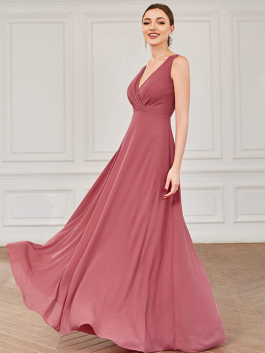 Weitese Chiffon Sleeveless Lace Back A-Line Floor-Length Bridesmaid Dress