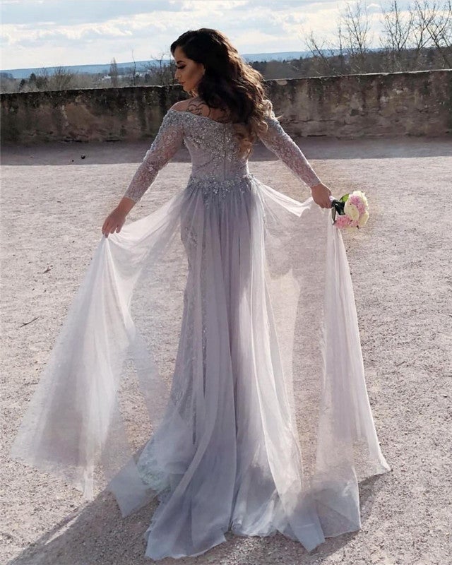 Elegant Lace Long Sleeves Wedding Dress Mermaid Bridal Gowns Off Shoulder