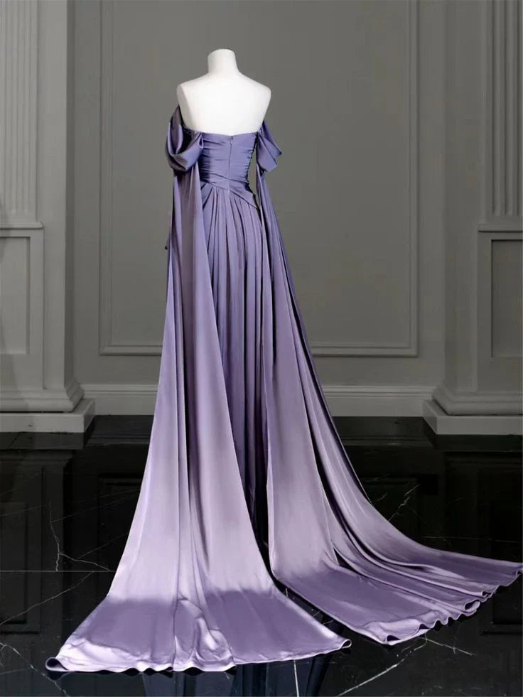Elegant Purple Satin Prom Dress, Draped Bodice Formal Party Dress, AST1723