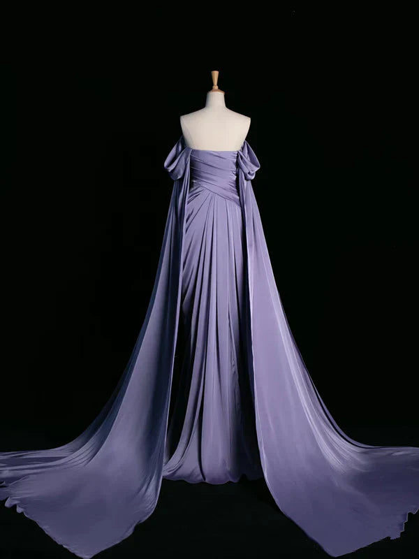 Elegant Purple Satin Prom Dress, Draped Bodice Formal Party Dress, AST1723