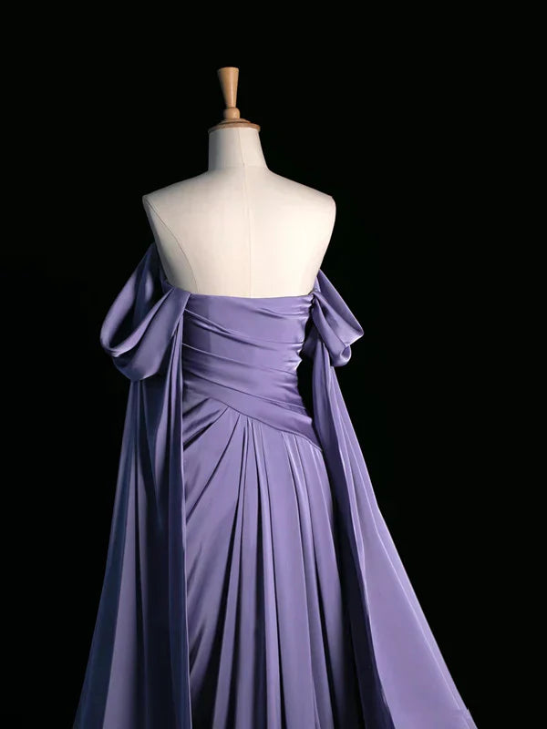Elegant Purple Satin Prom Dress, Draped Bodice Formal Party Dress, AST1723
