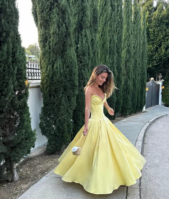 Yellow Sweetheart A-Line Birthday Outfits Long Party Dress Sexy Evening Dress Wholesale