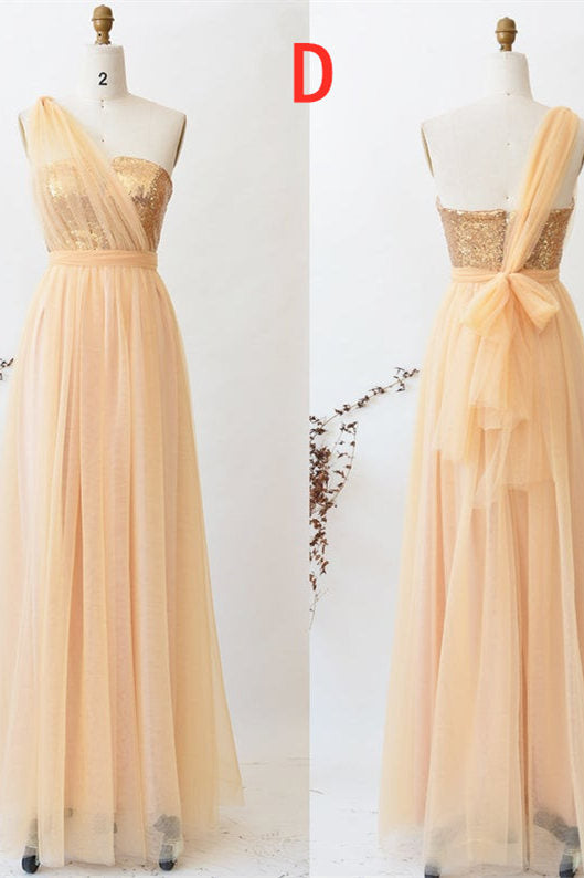 A-Line Champagne Tulle Mismatched Bridesmaid Dress