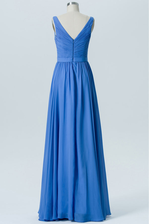 Sweet Pleated Ocean Blue Long Bridesmaid Dress