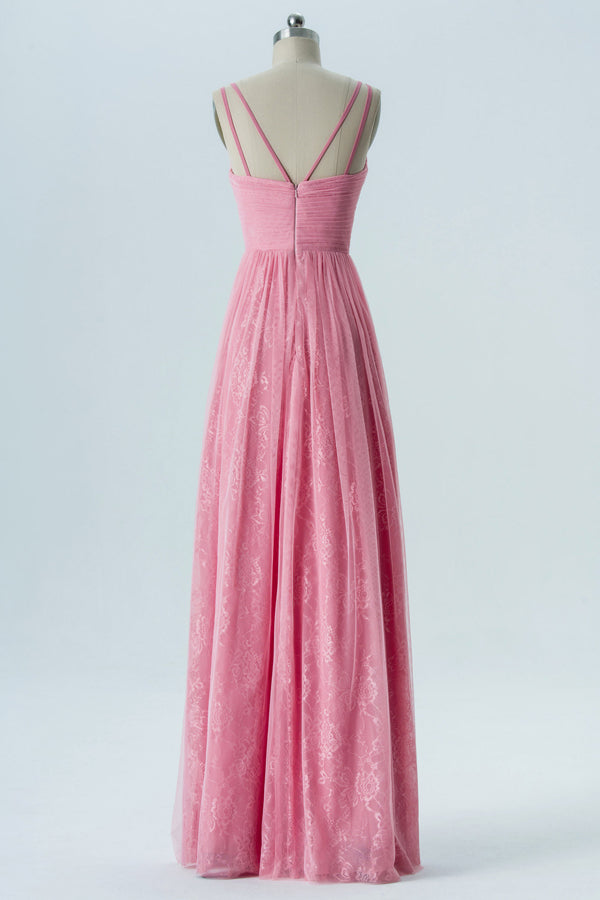 Gorgeaous Candy Pink Long Birdesmaid Dress with Criss Cross Back