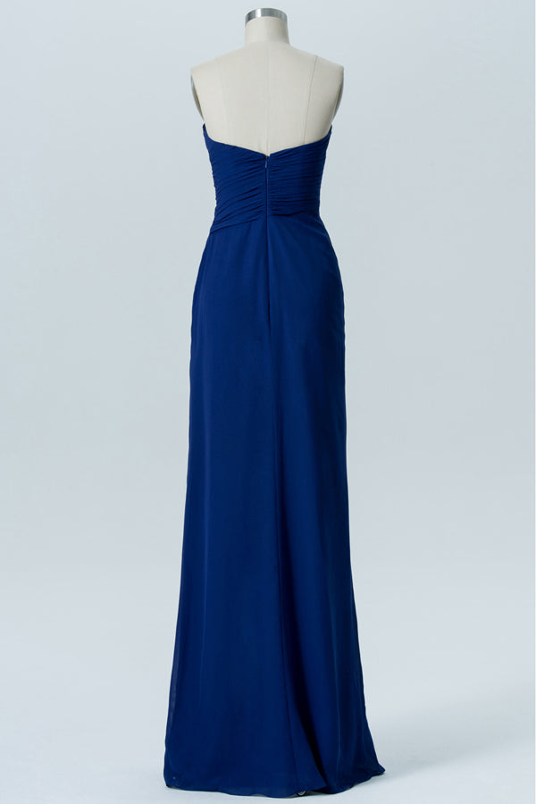 Ocean Blue Strapless Chiffon Bridesmaid Dress