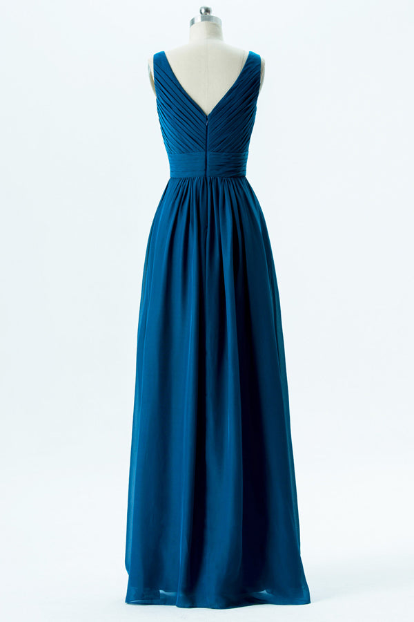 Chiffon Teal A-Line Bridesmaid Dress with Band Waist