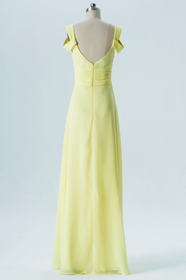 Cold Shoulder Backless Yellow Bridesmaid Dress