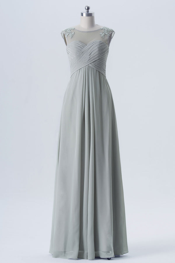 Light Grey Crew Neck Bridesmaid Dress with Appliques