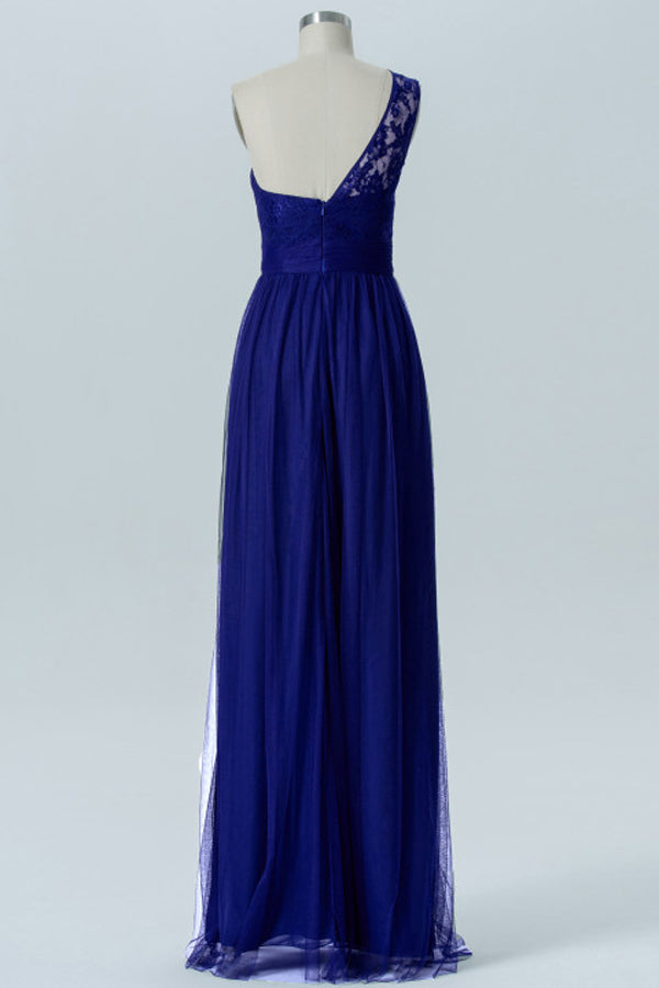 One-Shoulder Lace Royal Blue Bridesmaid Dress