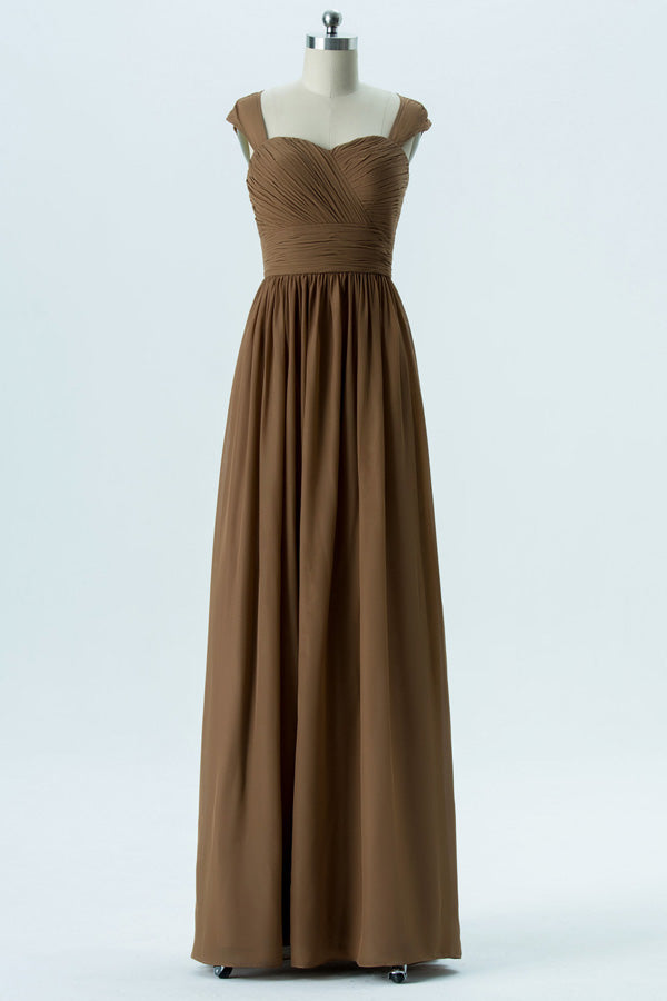 Cutout Back Long Brown Chiffon Bridesmaid Dress