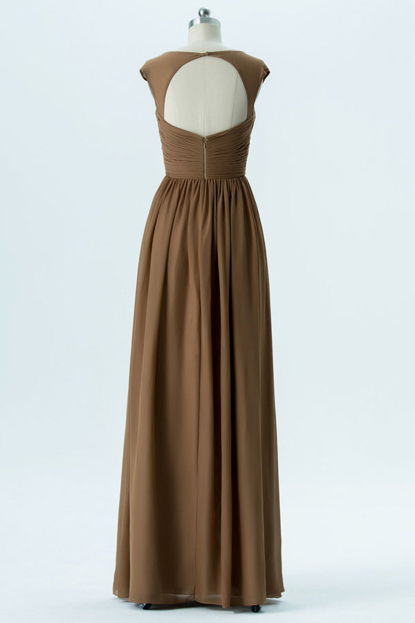 Cutout Back Long Brown Chiffon Bridesmaid Dress