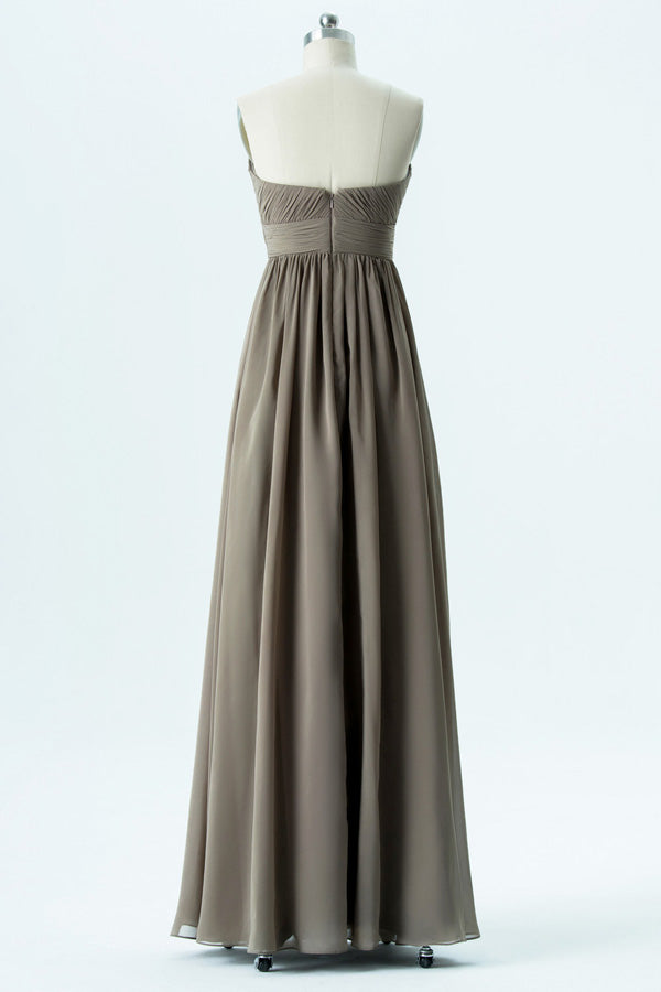 Sweetheart Taupe Pleated Bodice Long Bridesmaid Dress