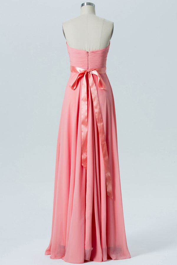 Pleated Bodice Coral Chiffon Bridesmaid Dress