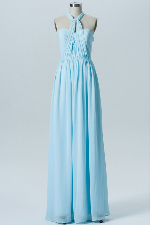 Chiffon Long Pale Blue Mismatch Bridesmaid Dress