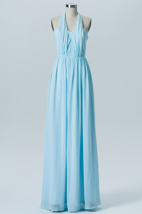 Chiffon Long Pale Blue Mismatch Bridesmaid Dress