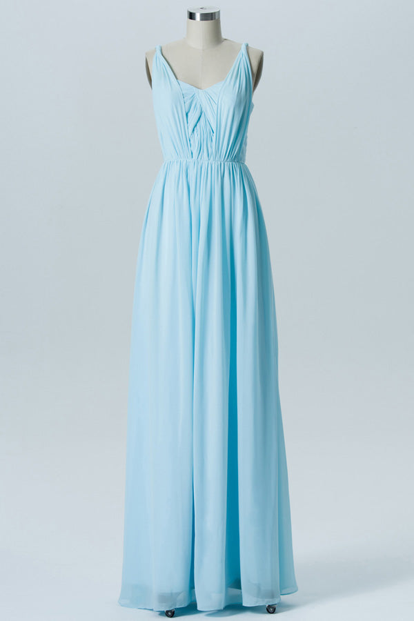 Chiffon Long Pale Blue Mismatch Bridesmaid Dress