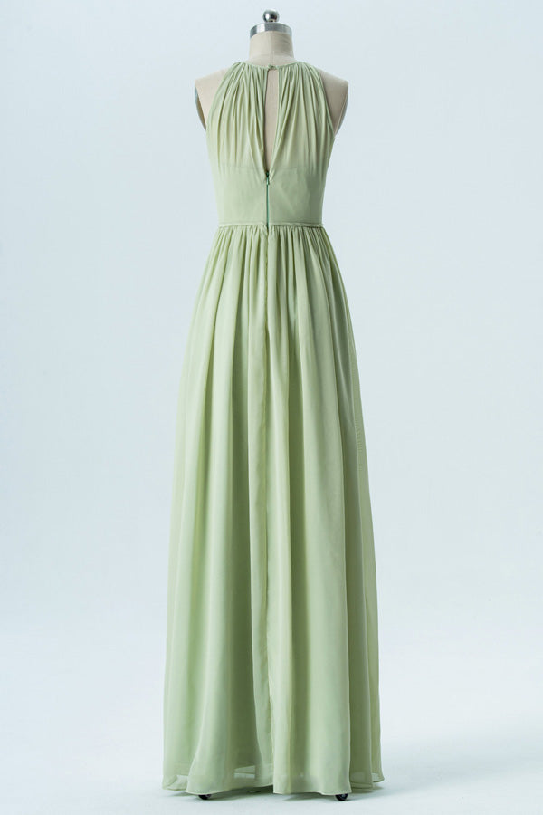Sage Green Cutout Back Chiffon Bridesmaid Dress