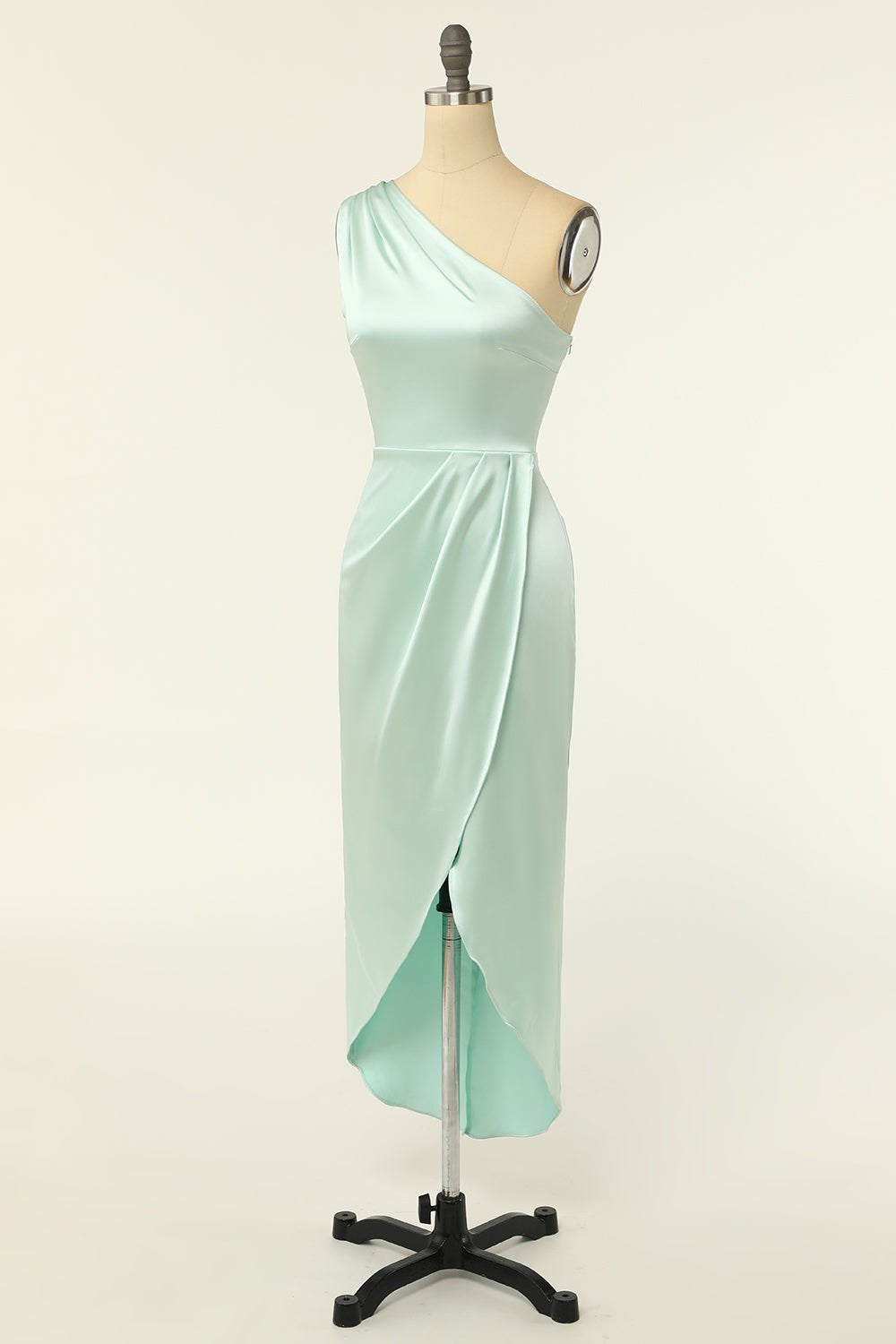 Tulip Hem Mint Green Satin Bridesmaid Dress