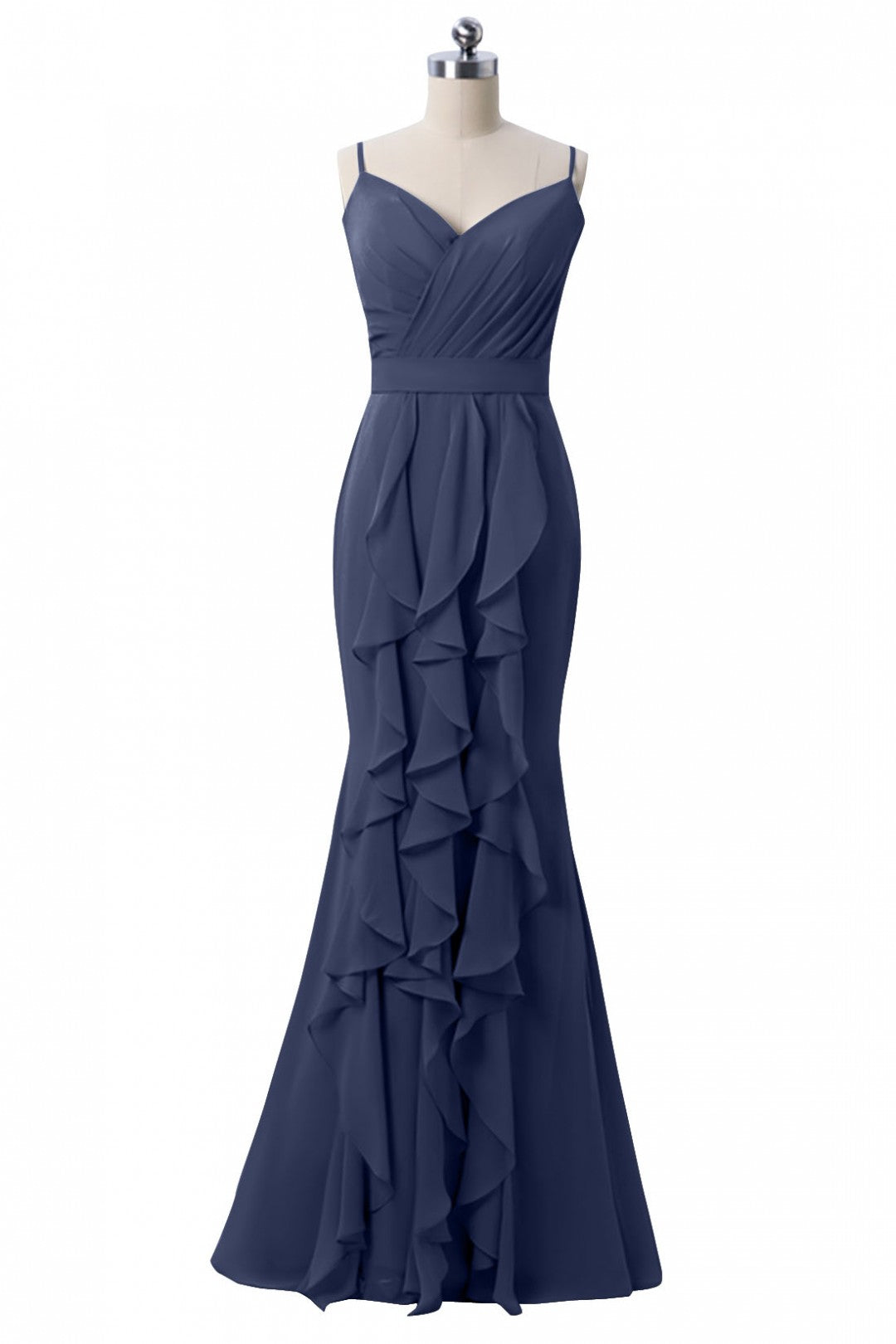 Mermaid Dusty Blue Chiffon Bridesmaid Dress with Ruffles