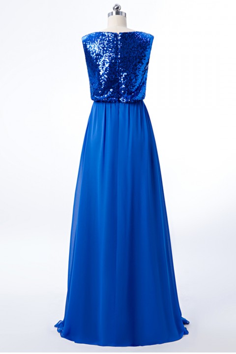 Royal Blue Blouson Bodice Long Bridesmaid Dress
