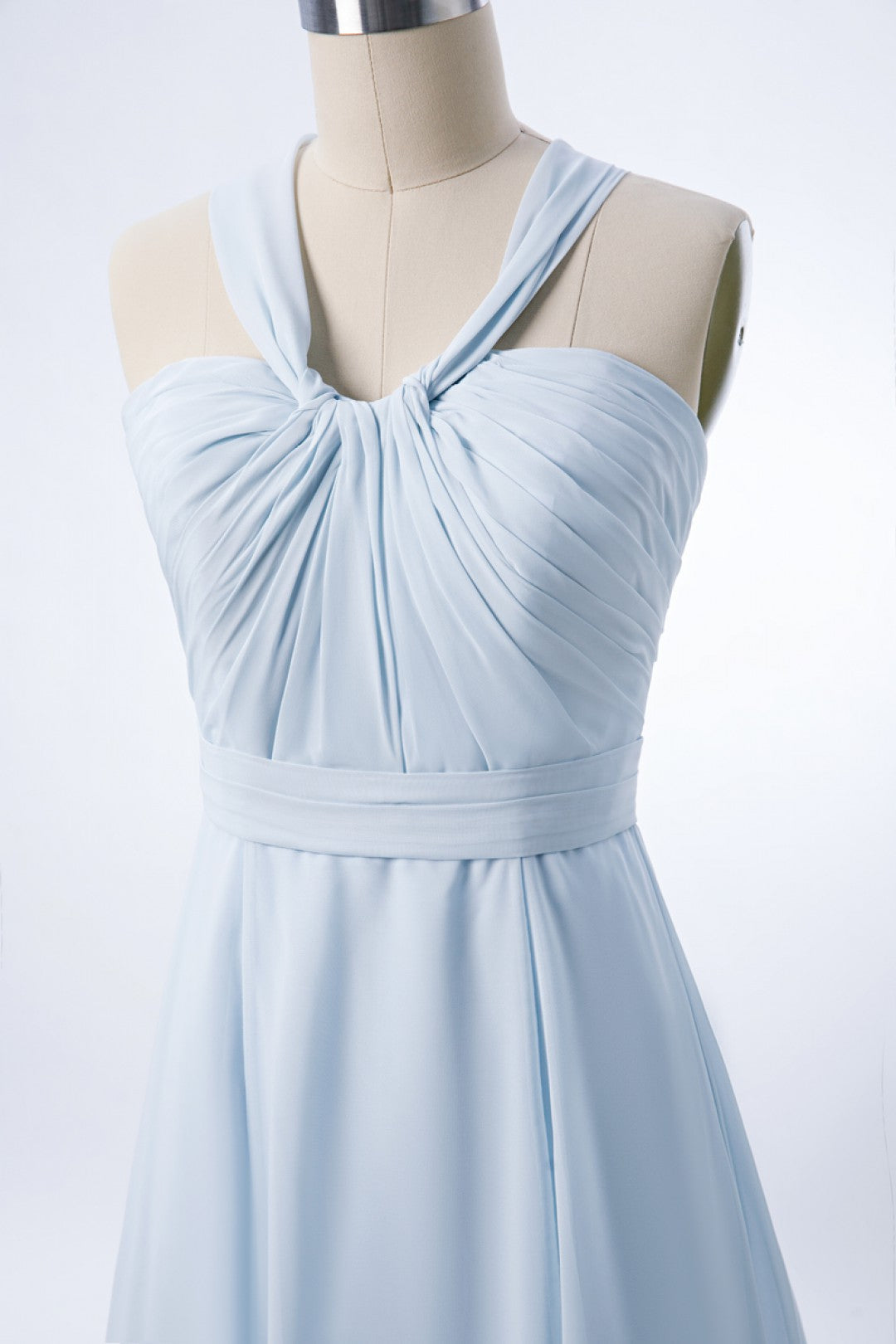 Halter Ice Blue Chiffon Long Bridesmaid Dress