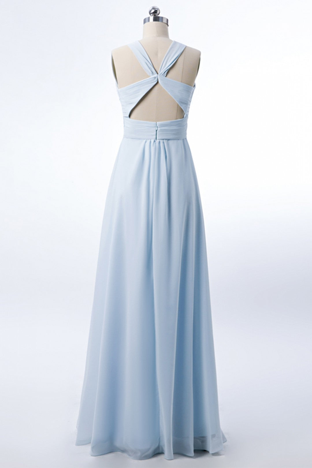 Halter Ice Blue Chiffon Long Bridesmaid Dress