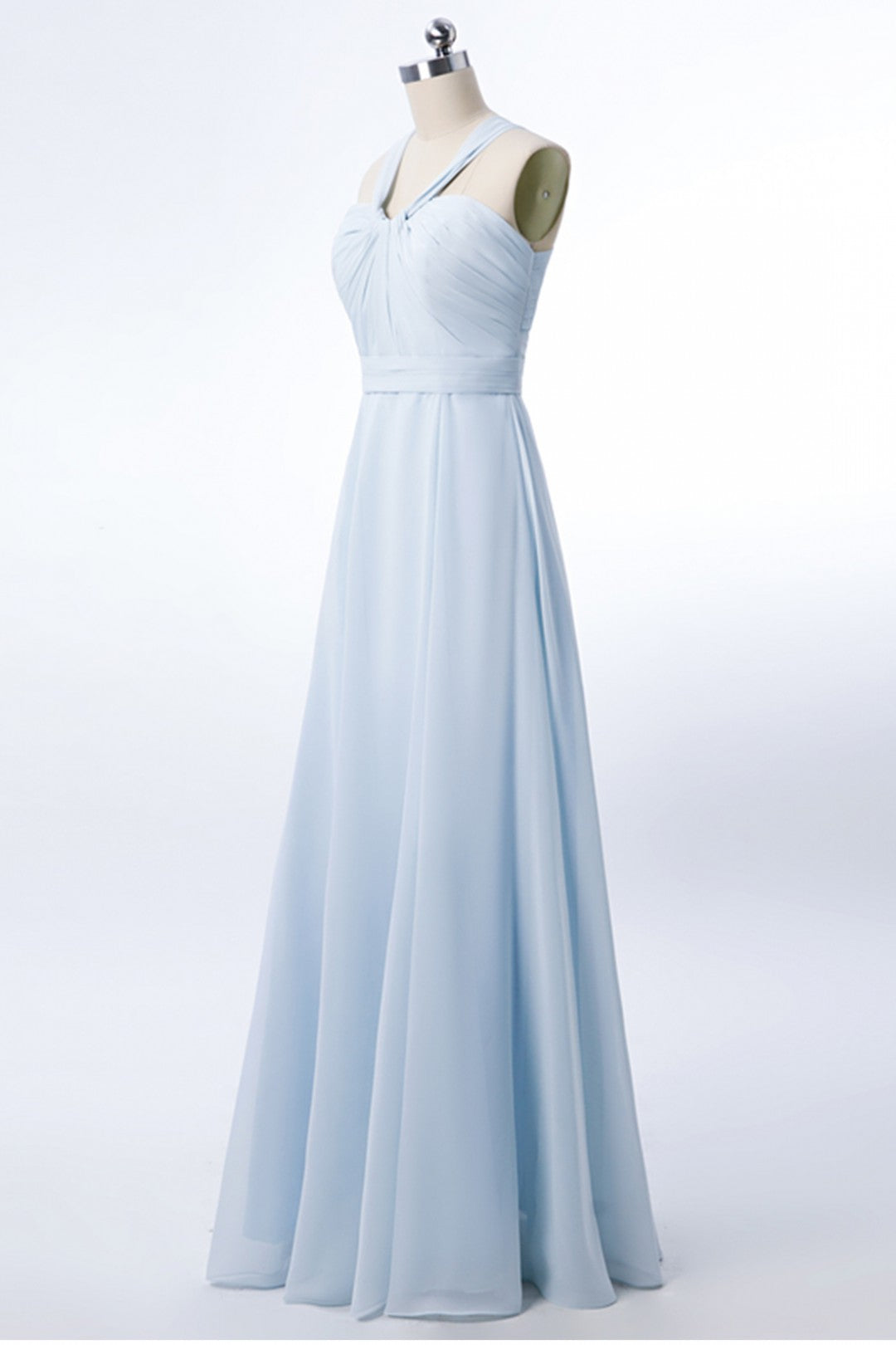 Halter Ice Blue Chiffon Long Bridesmaid Dress