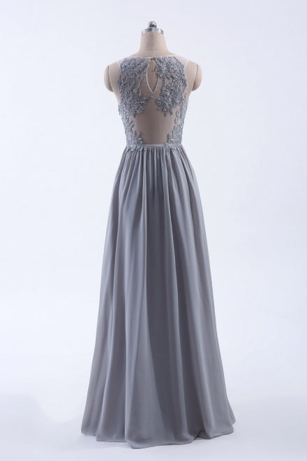 V-Neck Grey Long Bridesmaid Dress with Appliques