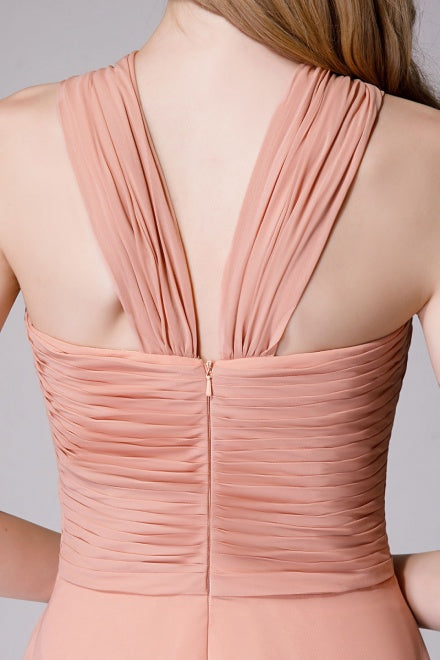 Criss Cross Straps Light Coral Pleated Bridesmaid Dress