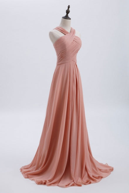 Criss Cross Straps Light Coral Pleated Bridesmaid Dress