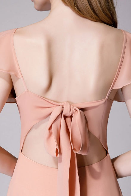 Light Coral Tie Back Chiffon Bridesmaid Dress with Ruffles