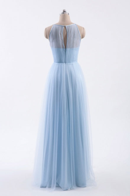 Cut Out Back Ice Blue Lace Bridesmaid Dress