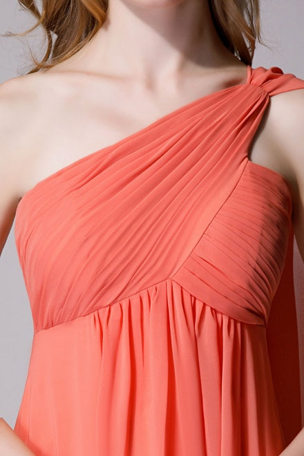 Empire Waist Coral One Shoulder Short Bridesmaid Dress