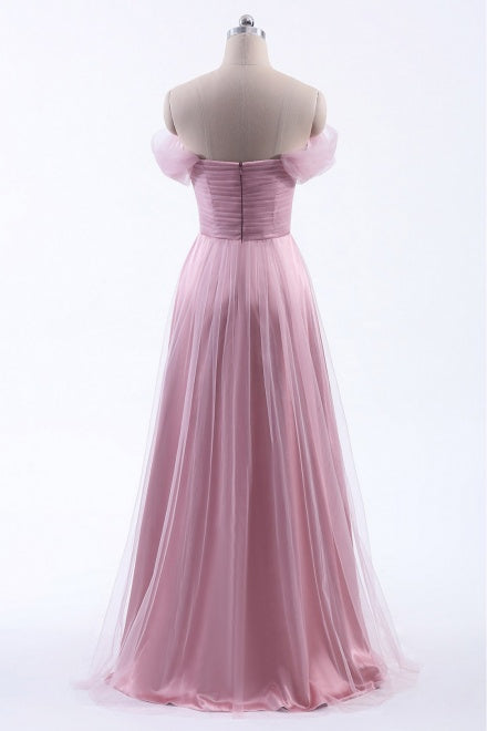 Off the Shoulder Dusty Rose Tulle Bridesmaid Dress
